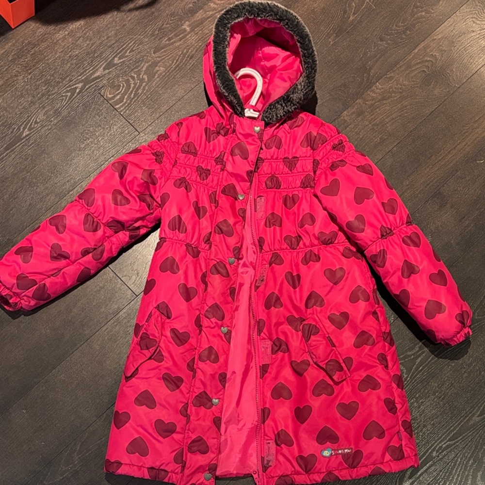 Pink Heart Patterned Hooded Coat Souris mini